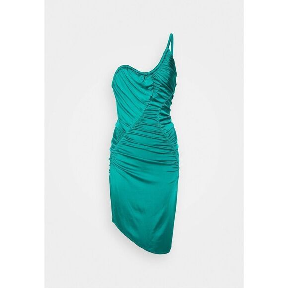 NEW ET Ochs Mary Curve Rushed One-shoulder Satin Teal Midi Dress Pickles Size 8 - Picture 13 of 13